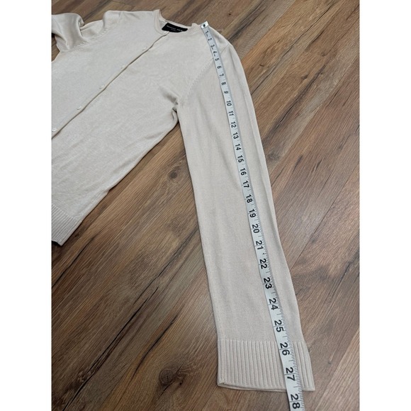 August Silk Petite Cardigan 100% Silk Beige Button Front Size P - Picture 9 of 9